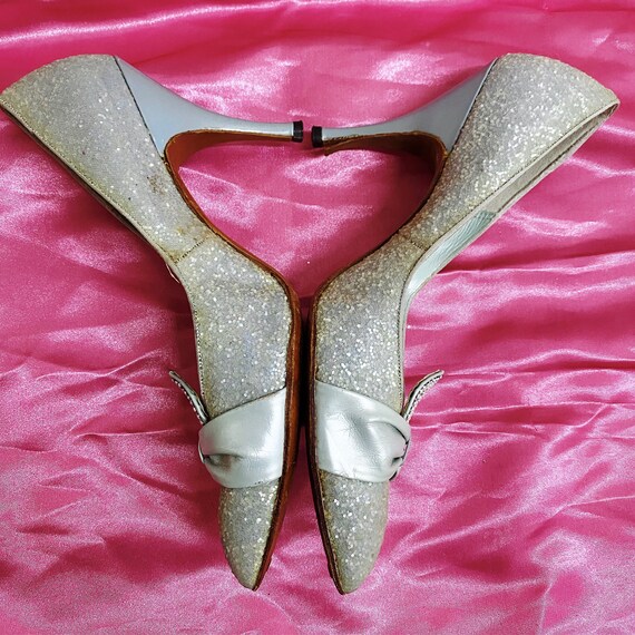 Vintage Elsa Schiaparelli pale blue glitter heel,… - image 7