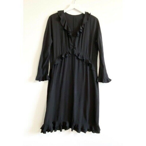 Vintage Gucci Ruffle Trim Washed Silk Black Dress… - image 2