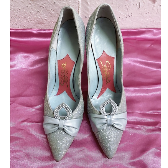 Vintage Elsa Schiaparelli pale blue glitter heel,… - image 1