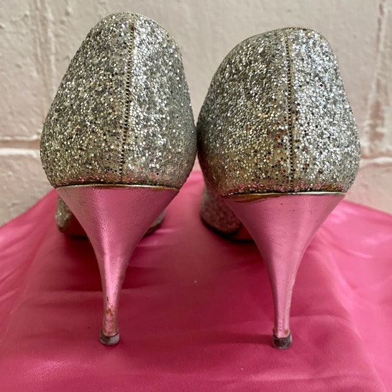 Vintage Elsa Schiaparelli silver glitter heel,  S… - image 4