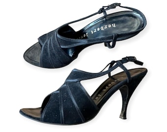 Vintage Herbert Levine Black Suede Slingback Sandals 1950s 1960s