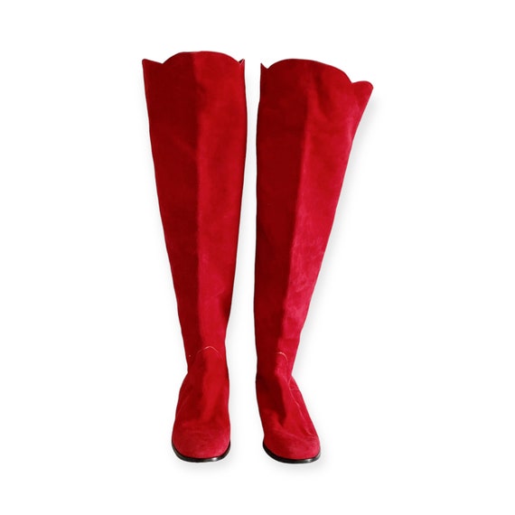 Vintage Yves Saint Laurent red suede over the kne… - image 2