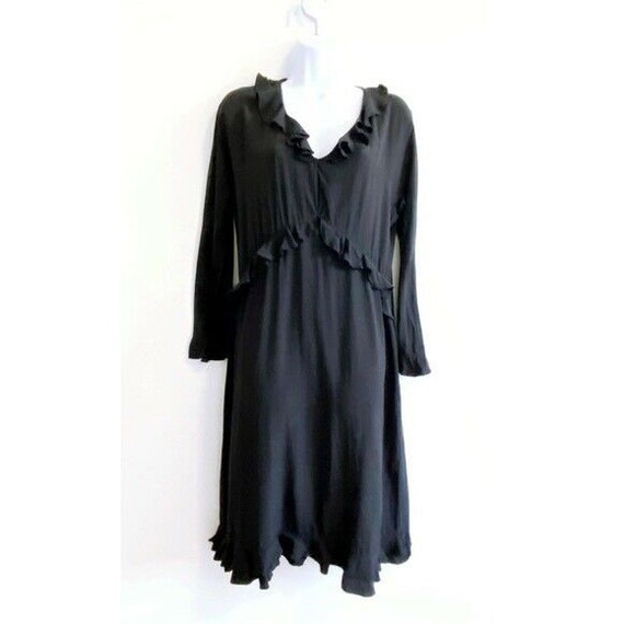 Vintage Gucci Ruffle Trim Washed Silk Black Dress… - image 1