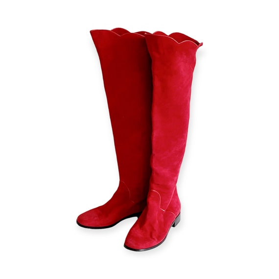 Vintage Yves Saint Laurent red suede over the kne… - image 1