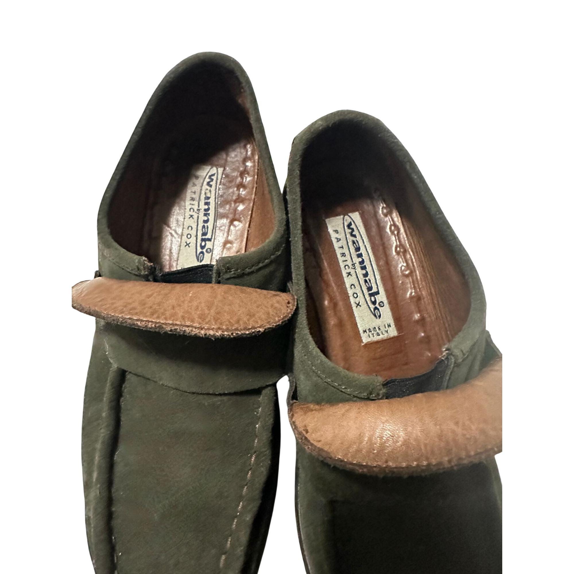 Patrick Cox Wannabe 90s Olive Suede Loafer Moc Shoes Size 38.5 EU