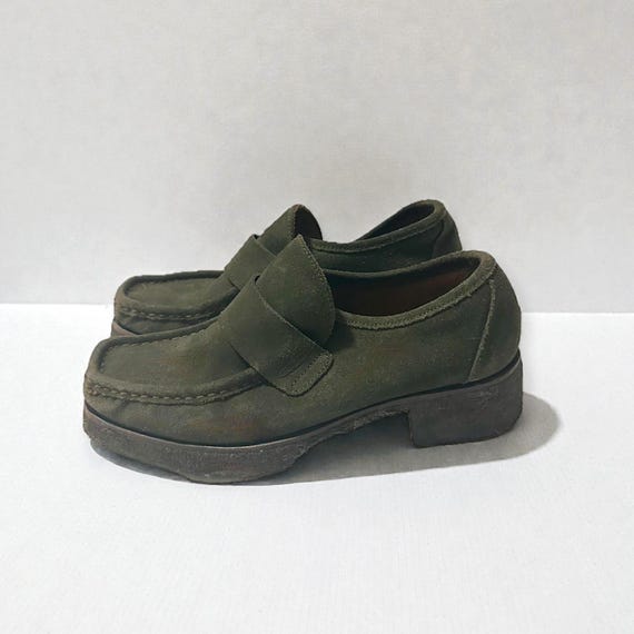 Patrick Cox Wannabe 90s Olive Suede Loafer Moc Shoes Size  display picture 1