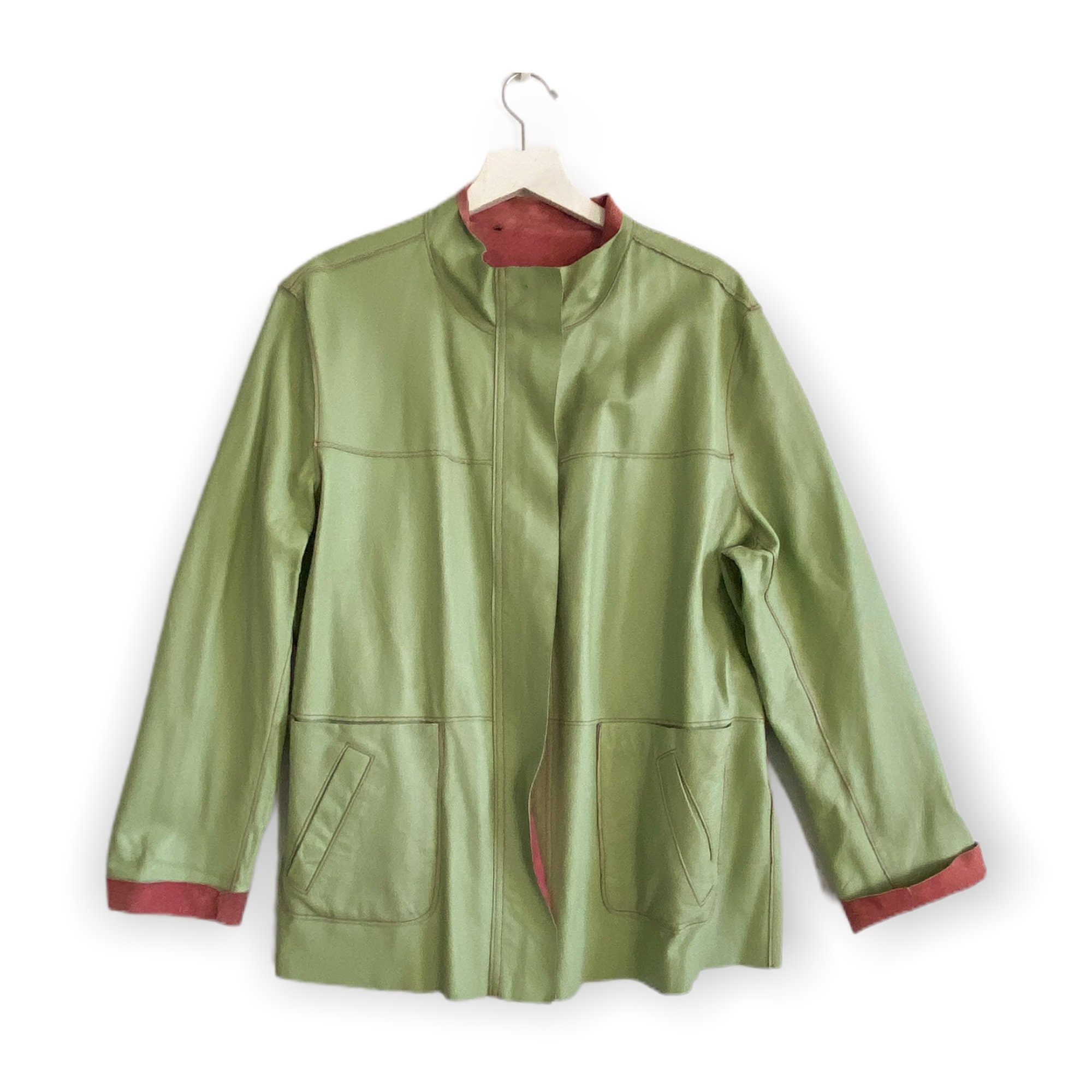 Retro Reversible Zip Front Leather Jacket. Green and Pink/red. - Etsy