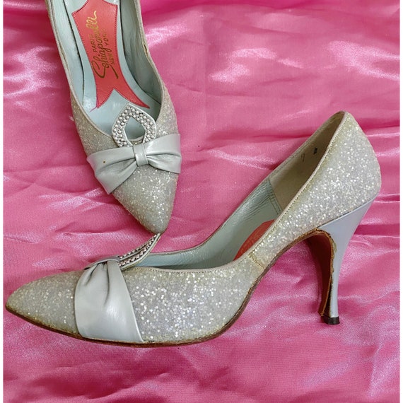 Vintage Elsa Schiaparelli pale blue glitter heel,… - image 5