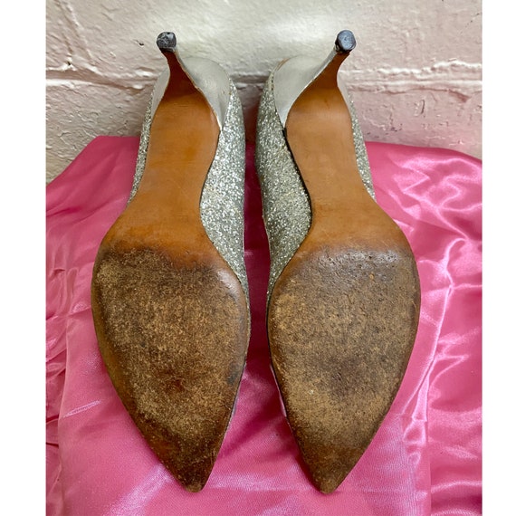 Vintage Elsa Schiaparelli silver glitter heel,  S… - image 5