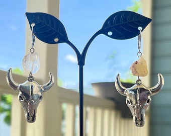 Ruwe kristallen Longhorn oorbellen