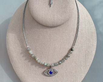 Grijze Labradoriet Evil Eye Ketting