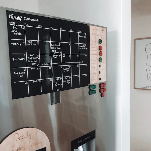 Black Monthly Magnetic Fridge Planner Calendar Chalkboard Whiteboard