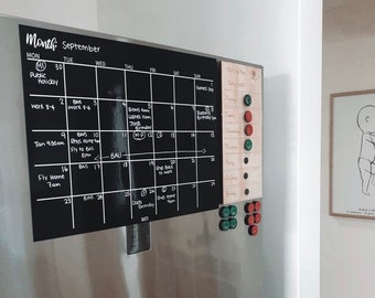 Black Monthly Magnetic Fridge Planner Calendar Chalkboard Whiteboard