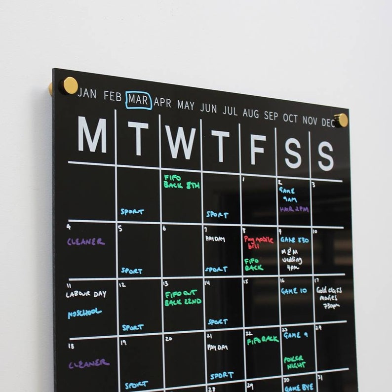 Black Acrylic Perpetual Wall Calendar Mothly Planner Etsy