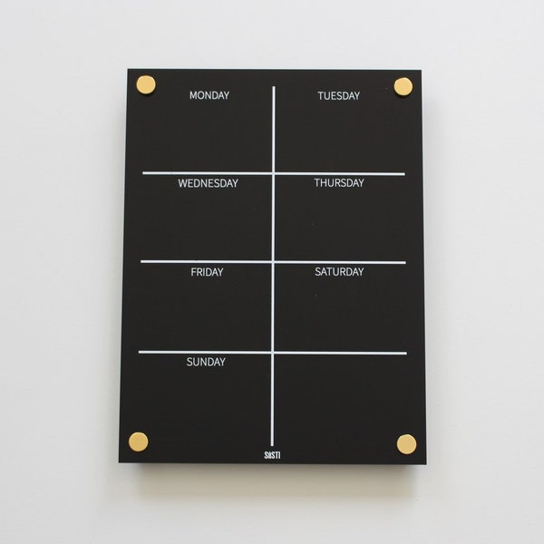 Black A3 Acrylic Weekly Wall Calendar Planner Portrait