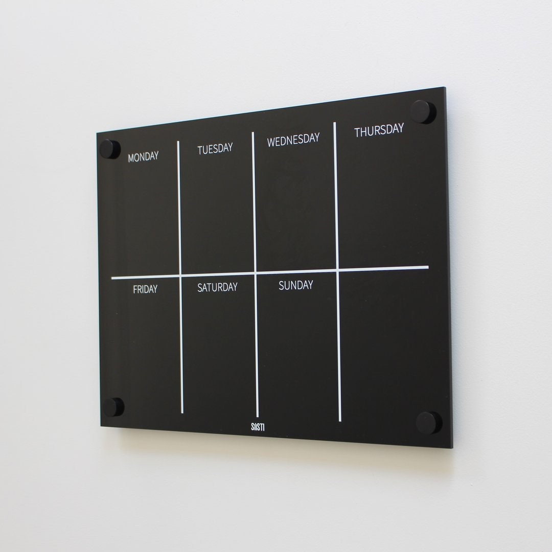 Black Acrylic Weekly Wall Calendar Planner Landscape Small Etsy