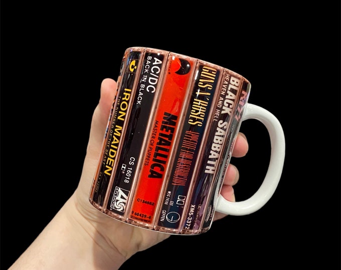 Classic Rock Mug Retro Cassette Tape Mug – Vintage Rock Inspired Coffee Cup, Gothic Gift for Music Lovers
