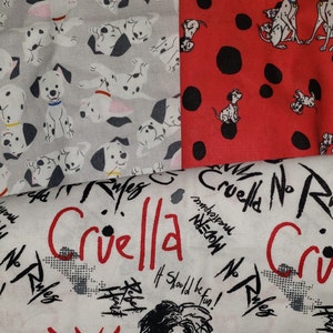 Dalmatians, Cruella & Puppies.    Select your favorite fabric, and accent with a bow if you please.
