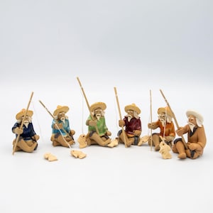 Bonsai Figurines 1.25&quot;-1.75&quot; Mudmen Fisherman, Bonsai Decorations & Accessories, Zen Garden