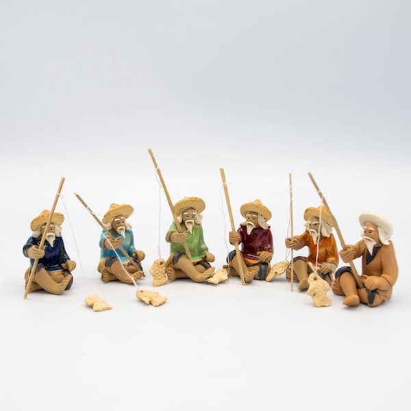 Figurines bonsaï 1,25"-1,75" mudmen pêcheur, décorations et accessoires bonsaï, jardin zen