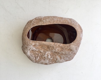 Rock Ceramic Bonsai Planter: Succulent Fairy Garden Dish (6.5")
