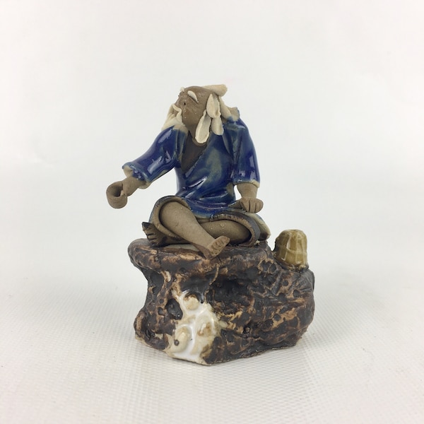 Bonsai Figurine, Fisherman, mudmen, handmade, statue, mini home decor, terrarium dish garden fairy garden birthday, holiday unique gift