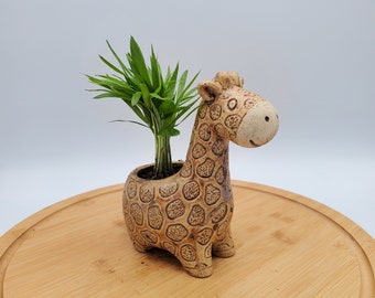 Giraffe Small Planter Potted Plants, Animal Planter, Coffee, Parlor Palm, Hypoestes, Lucky Bamboo, Fern, Succulent, Unique Gift