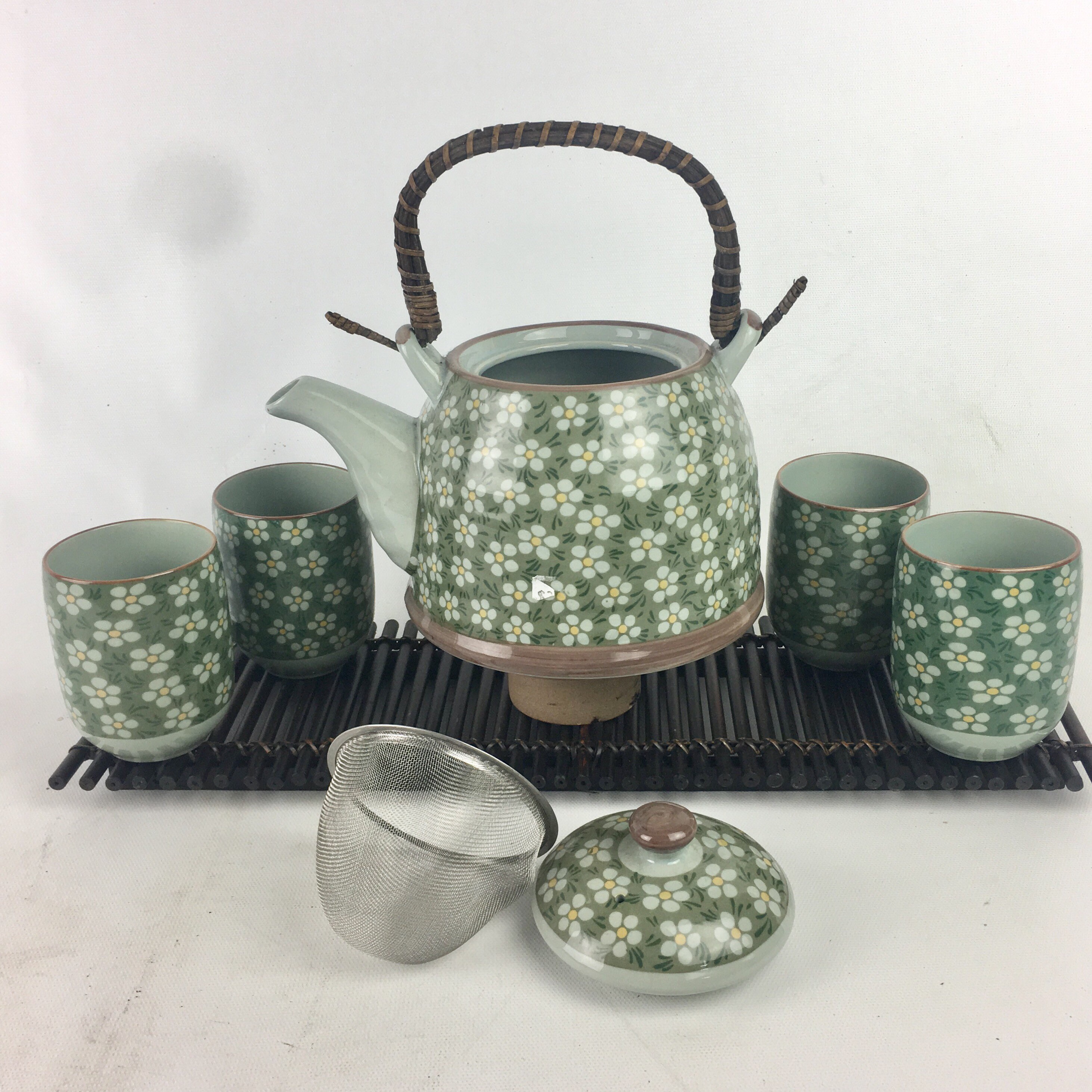 Beautiful Tea Set daisy flower painting Tea pot & 4 Tea Cups Etsy