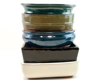 7.5" Ceramic Bonsai Pot – Oval or Rectangle, with Mesh