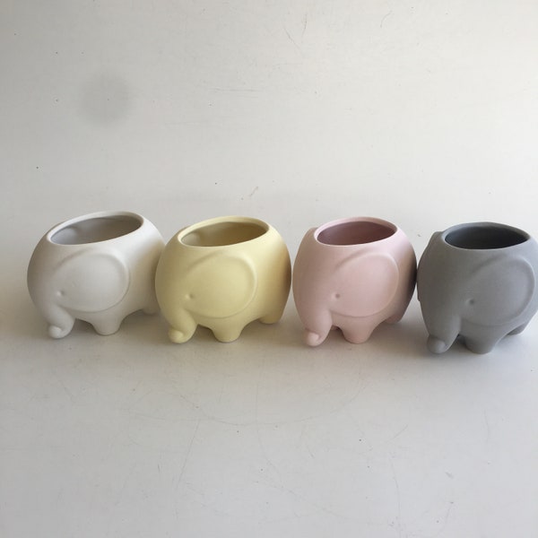 Small Elephant Pottery for indoor plant, Pink, blue, white gray animal planter, baby shower gift, great for succulent, unique gift