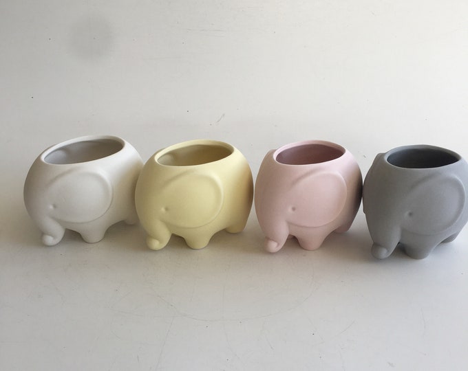 Small Elephant Pottery for indoor plant, Pink, blue, white gray animal planter, baby shower gift, great for succulent, unique gift