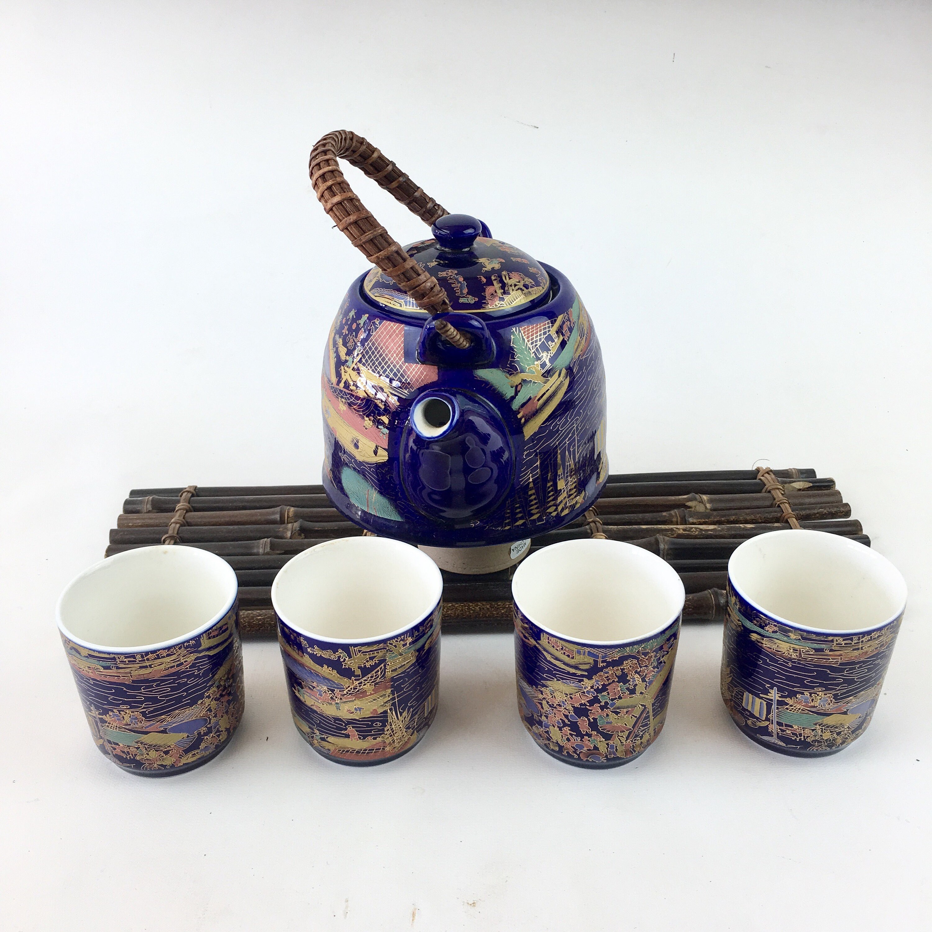 Tea Gift Beautiful Blue Painting Tea Set White Porcelain Etsy