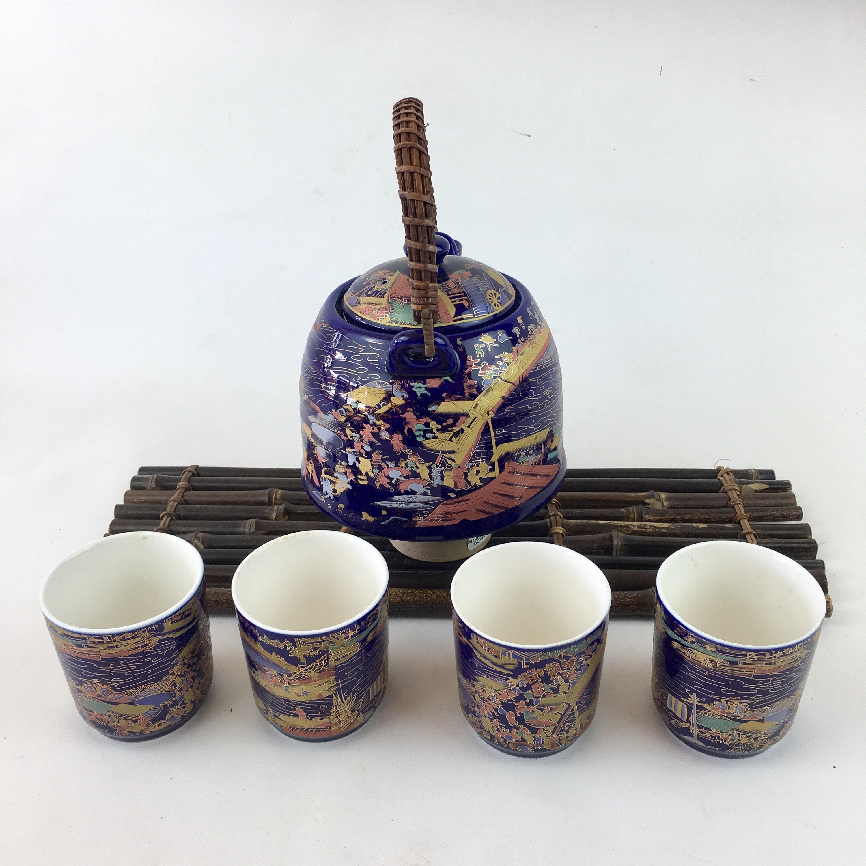 Tea Gift Beautiful Blue Painting Tea Set White Porcelain Etsy