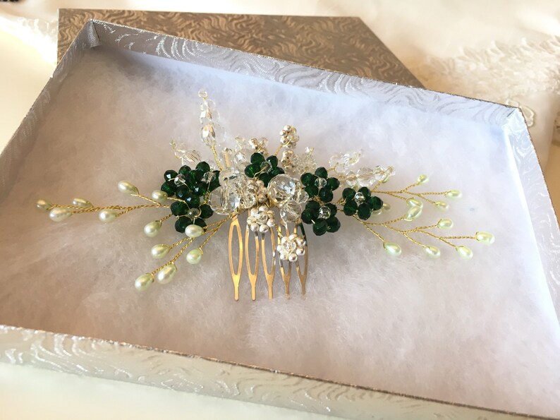Emerald hair comb bridal hairpiece floral pearl and crystal Etsy
