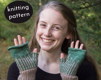 Colorwork Fingerless Gloves Knitting Pattern // DK Weight Fingerless Mitts Knitting Pattern // Easy Mitts Pattern for Beginner