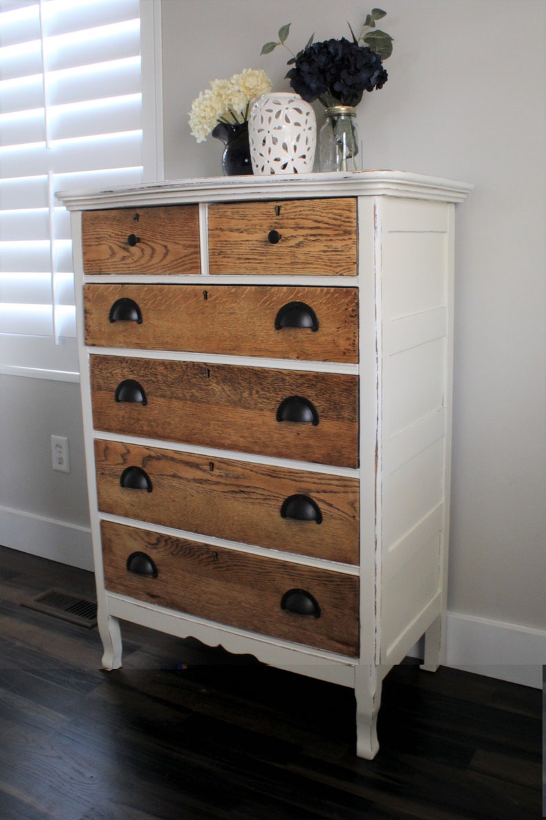 SoldAntique white farmhouse solid oak dresser image 4