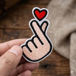 Korean Finger Heart Embroidered Patch, Cute Love Hand Gesture Patch, Kpop Style Iron On Sew On Patch for Jacket Backpack Gift