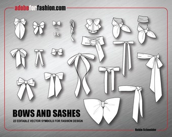 Bows and Sashes Collection of 22 Editable Vector Symbols for Fashion Design