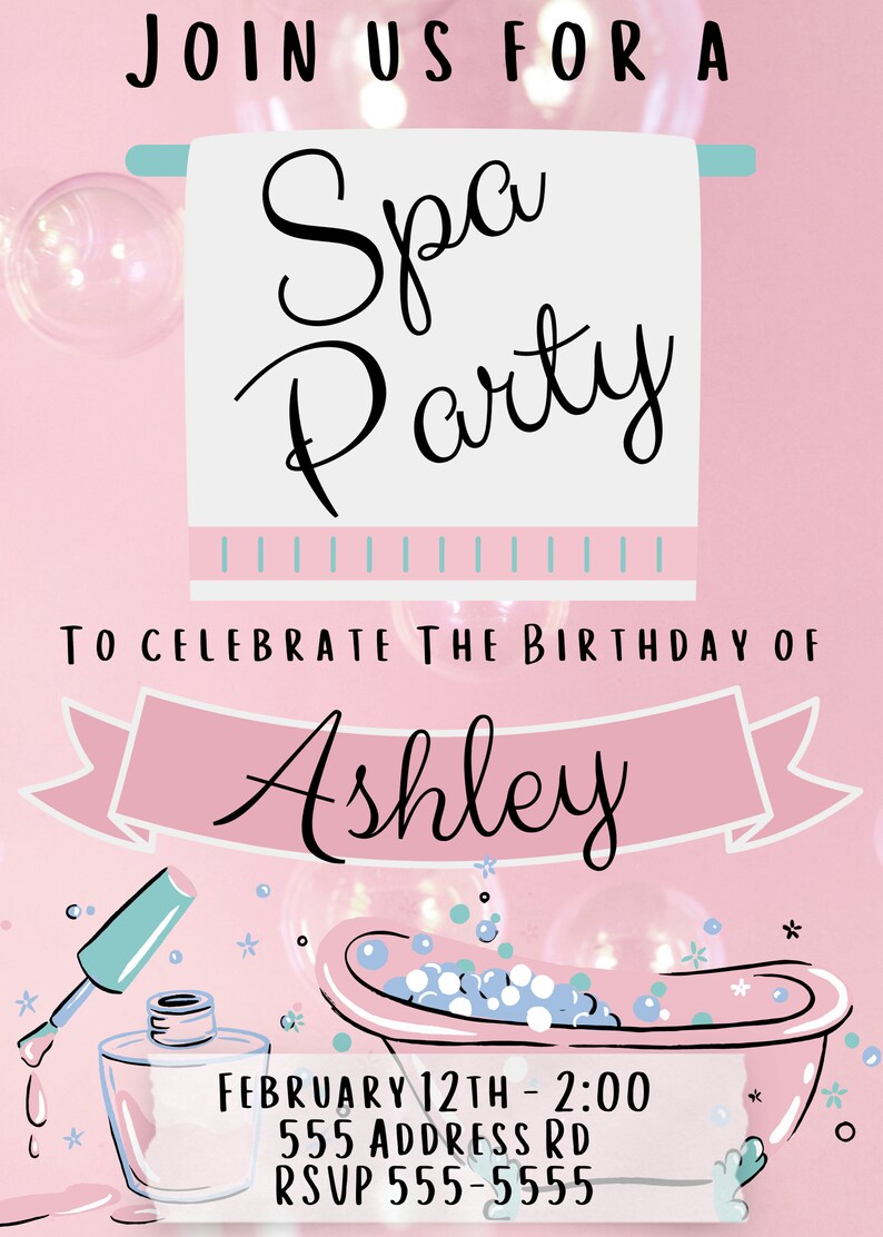Spa Party Theme Birthday Invitation Fully Editable and Custom Active Etsy
