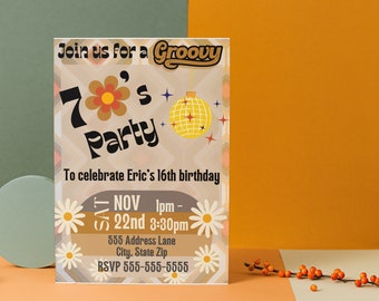 70's Theme Birthday Invitation - Fully Editable and Custom