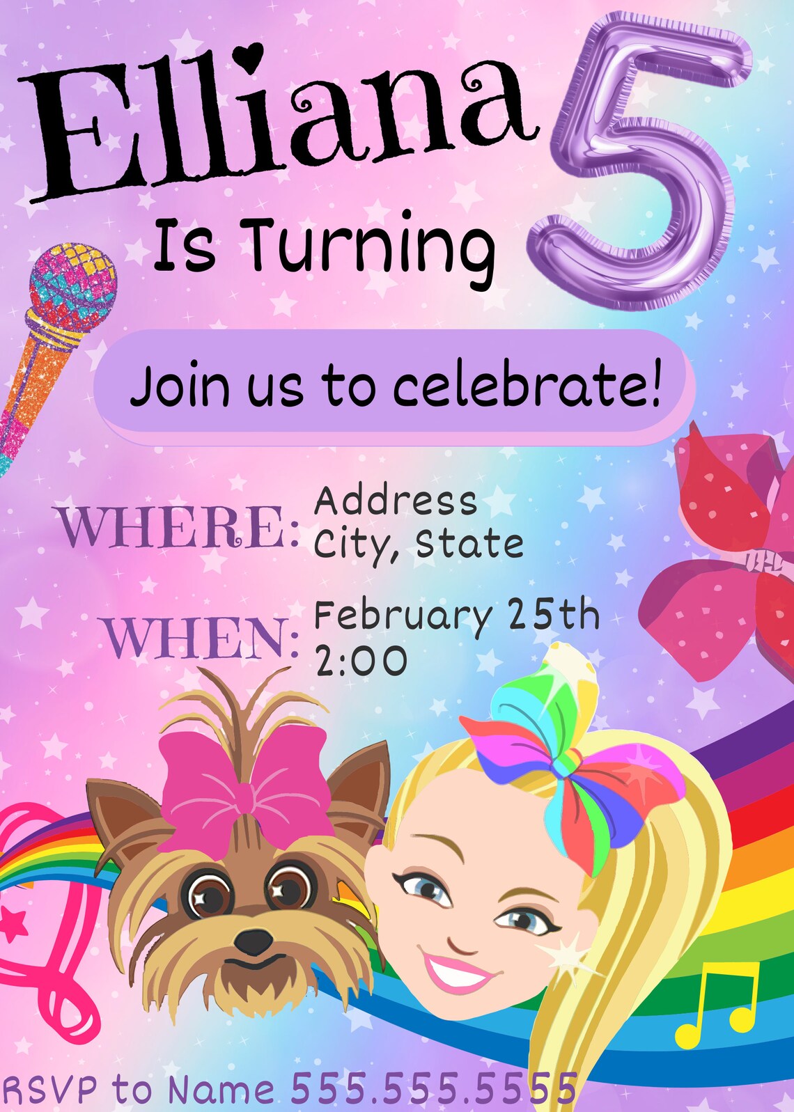 Jojo Siwa Theme Birthday Invitation - Fully Editable and Custom Active ...
