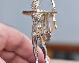 Apollo Hekatos, The Far-Shooter Statuette Gold 21K Silver Lapis Lazuli