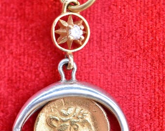 Aphrodite Eye Medallion Gold 21 k. Diamond, Gold copy of Ancient Coin