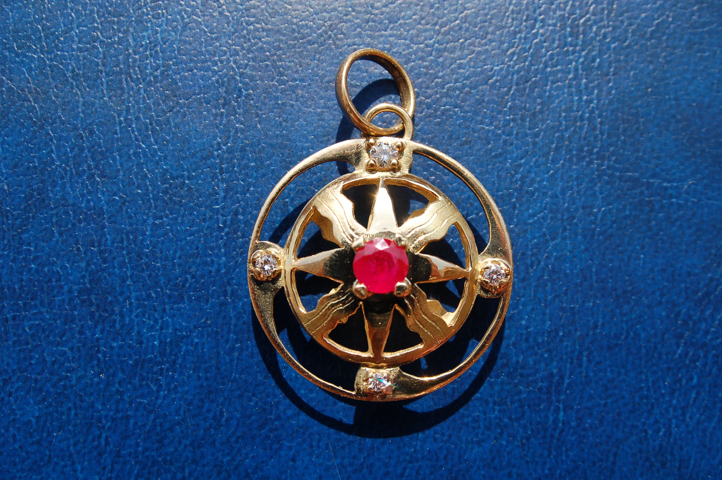 Love & Wealth Talisman Natural Ruby and Diamonds Pendant in 18 Ct Gold ...