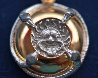 SOLD!  Gorgona-Hekate Medallion of Protection and Power, ancient Greek Coin in 22.5 ct. Gold and Diamond