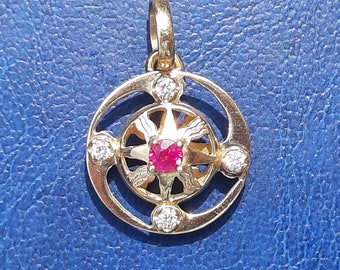 SOLD!  Ruby-Diamond Pendant in 21 ct. Gold, Solar-Venus Amulet
