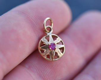Solar Amulet Ruby Pendant in 21 k. Gold