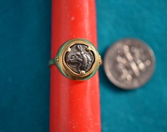 Griffin Ring Ancient Greek Coin set in Gold Amulet