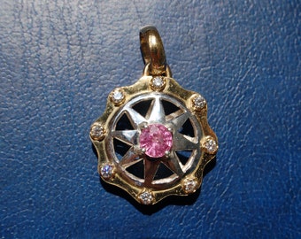 SOLD!  Love & Wealth Talisman Natural Pink Sapphire 8 Diamonds Pendant 20.5 ct Gold Hermetic Astrological Venus Amulet Magical Medallion