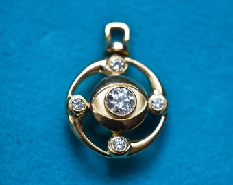 Ten Eyes Solar-Lunar Diamond-Sapphire Turn-around Medallion 21k Gold 0.5ct. Diamond